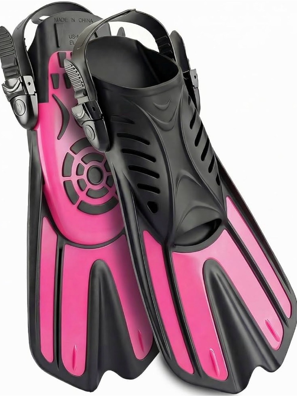Women’s Pink & Black Swim Fins – Adjustable Strap Flippers, LIKE NEW